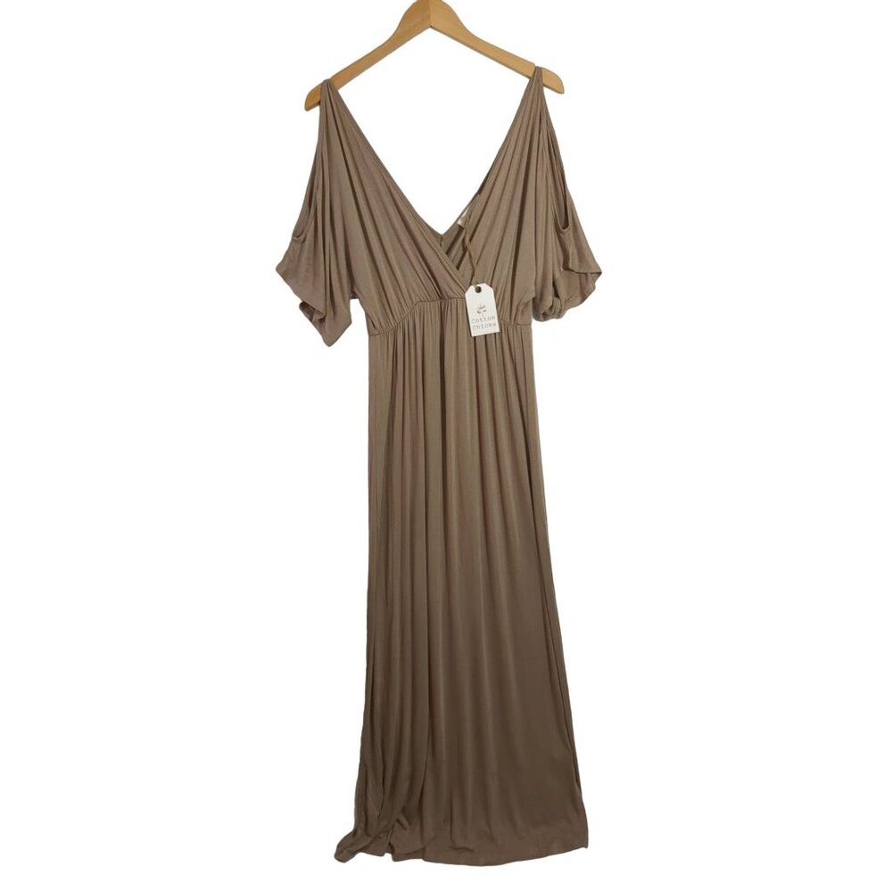 Cotton Chicks Maxi Dress Womens S Tan Pullover Bohemian Minimalist Flowy Cottage